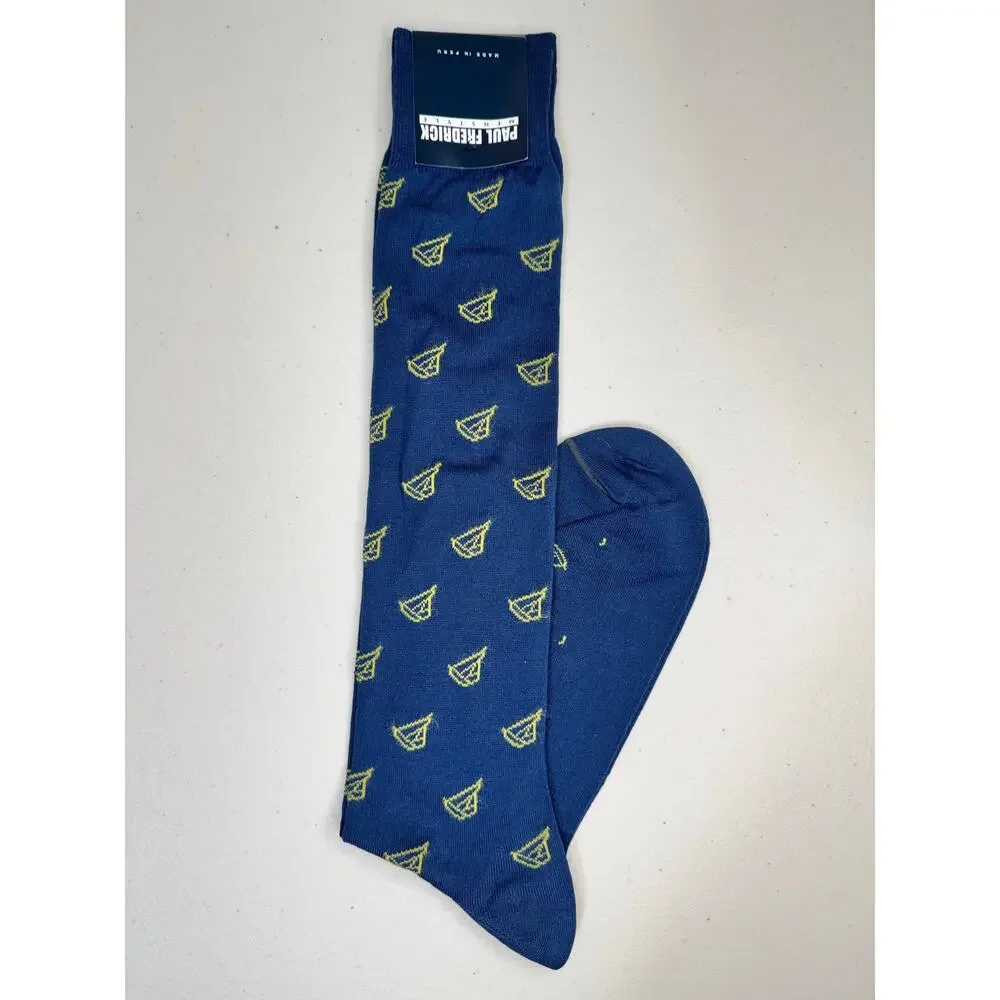 Paul Fredrick Men Long Dress Socks Blue Mercerized Cotton Blend Peru Made OS